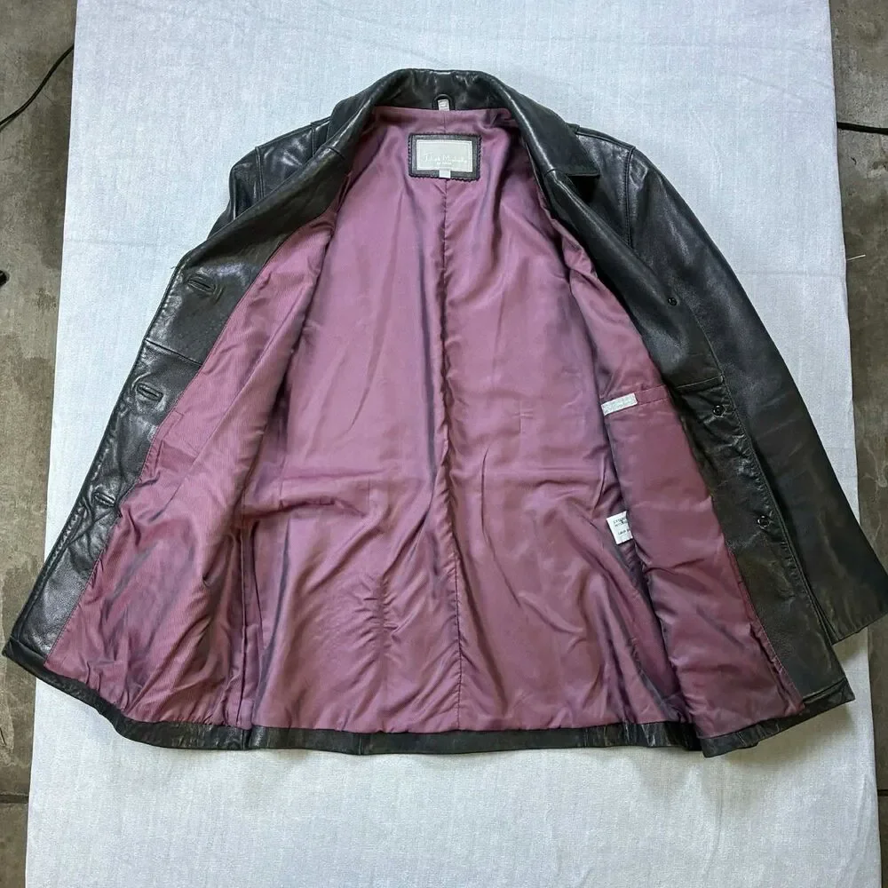 Juliet Michelle Leather Jacket Womens Large Black Y2K Vintage Button Front Coat